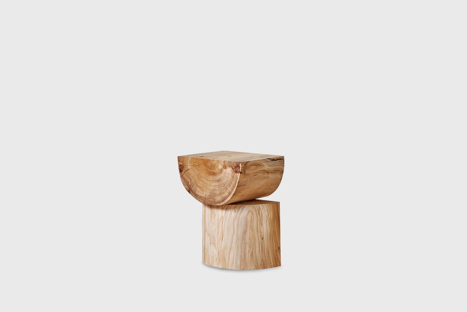Contemporary Side/Coffee Table-Stool, Modern Natural Plain Elm Wood, Jonas Lutz For Sale 1