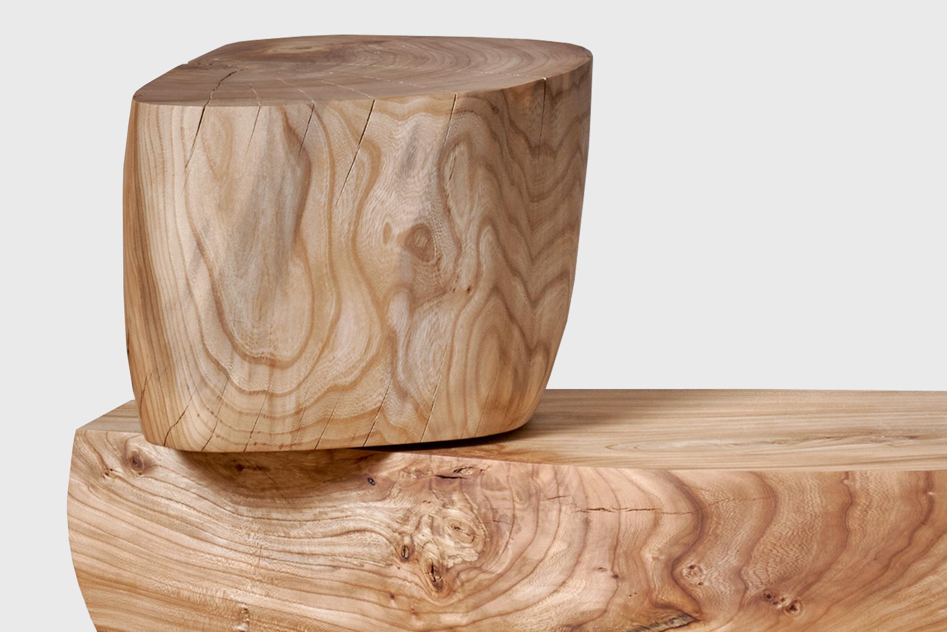 Orme Table/tabouret d'appoint contemporain, Modernity Natural Plain Elm Wood, Jonas Lutz en vente