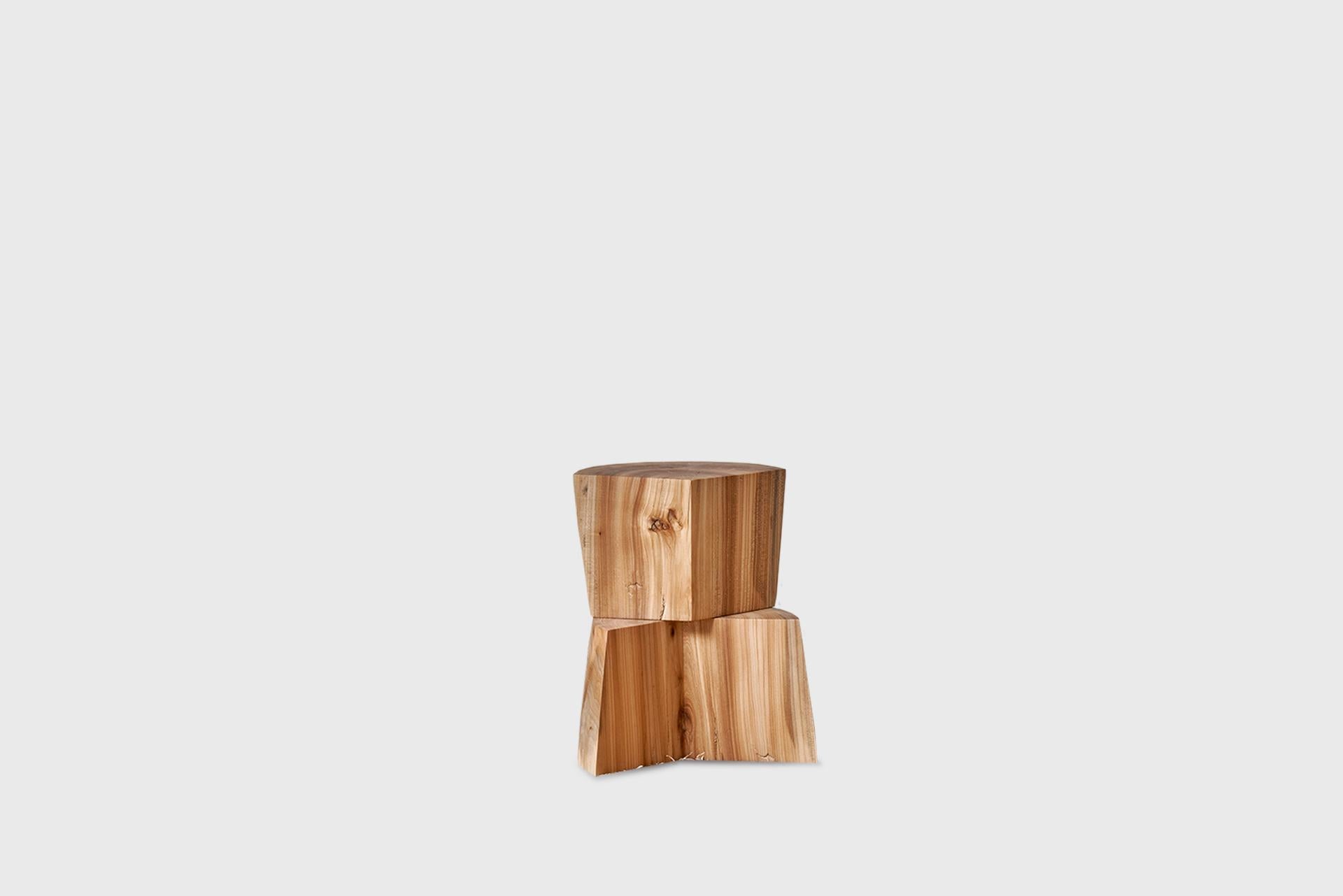 Contemporary Side/Coffee Table-Stool, Modern Natural Plain Elm Wood, Jonas Lutz For Sale 2