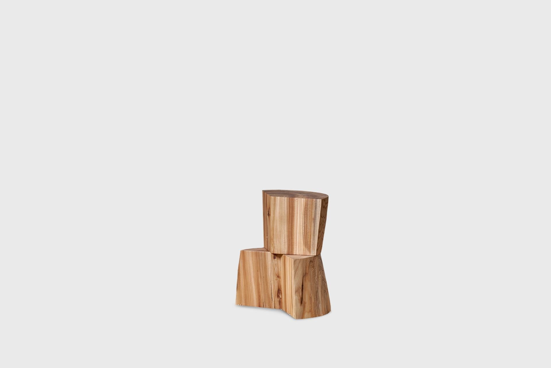 Contemporary Side/Coffee Table-Stool, Modern Natural Plain Elm Wood, Jonas Lutz For Sale 3