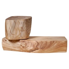 Contemporary Side/Coffee Table-Stool, Modern Natural Plain Elm Wood, Jonas Lutz