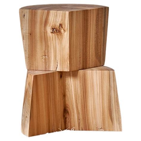 Contemporary Side/Coffee Table-Stool, Modern Natural Plain Elm Wood, Jonas Lutz