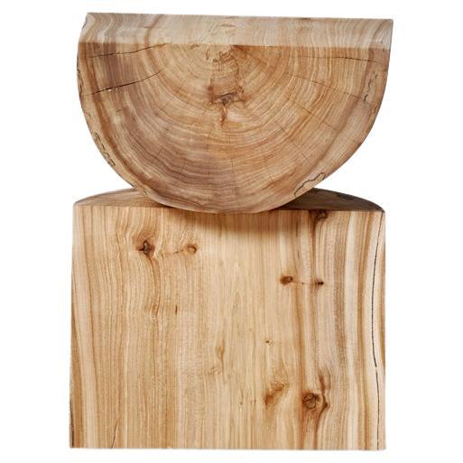 Contemporary Side/Coffee Table-Stool, Modern Natural Plain Elm Wood, Jonas Lutz For Sale