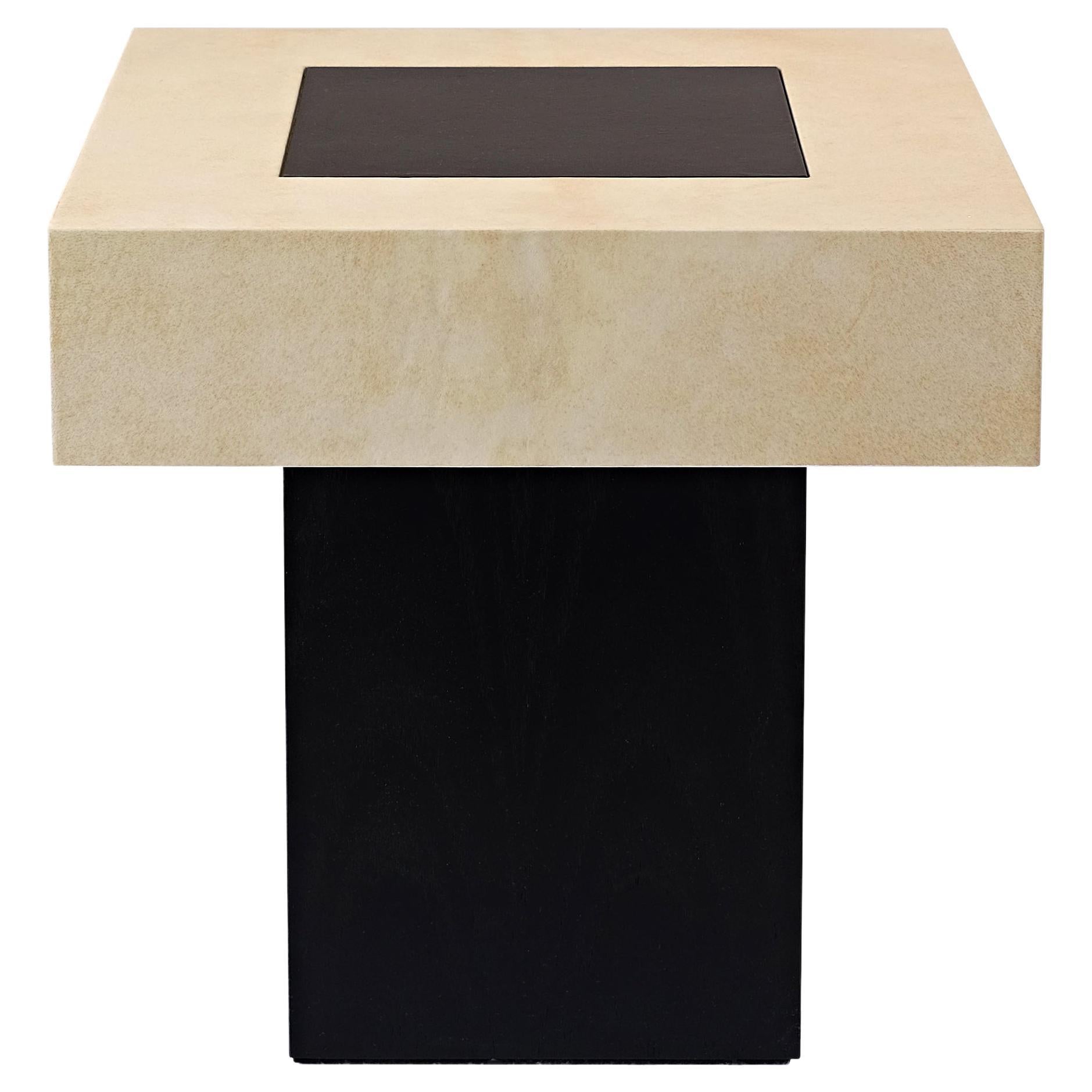 Contemporary Side Low Table Real Parchment Wood Black White