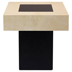 Contemporary Side Low Table Real Parchment Wood Black White
