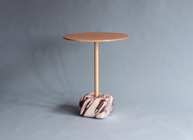 Minimalist Contemporary Side Table, Arabescato Viola Marble and Ash Wood by Erik Olovsson For Sale