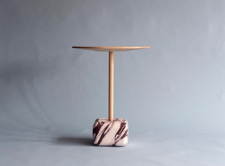 Swedish Contemporary Side Table, Arabescato Viola Marble and Ash Wood by Erik Olovsson For Sale