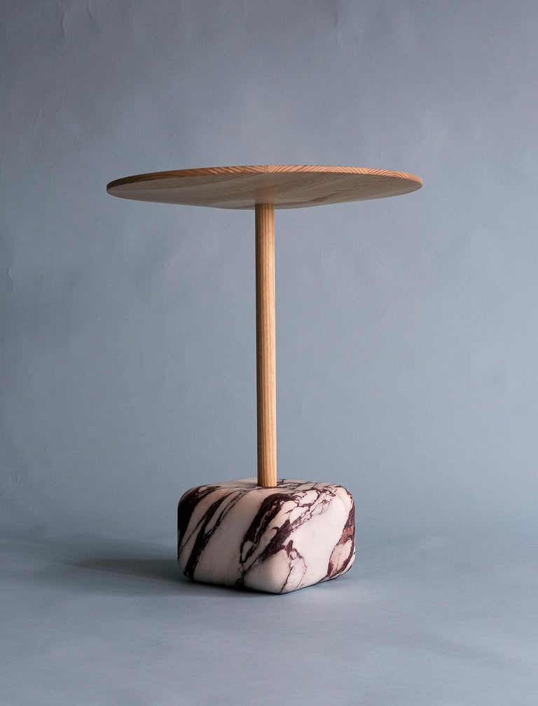 Contemporary Side Table, Arabescato Viola Marble and Ash Wood by Erik Olovsson For Sale 2