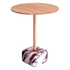 Contemporary Side Table, Arabescato Viola Marble and Ash Wood by Erik Olovsson