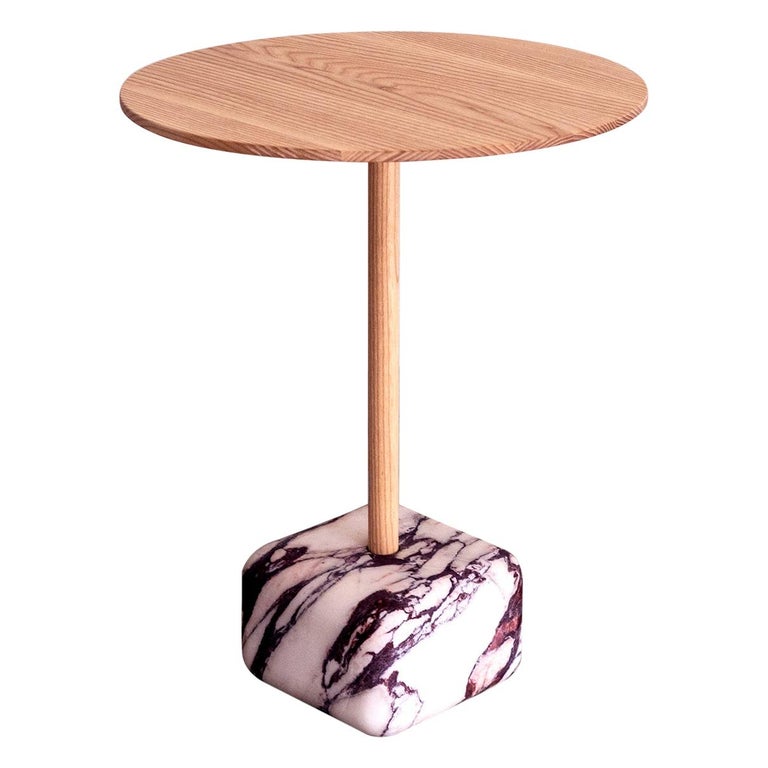 Contemporary Side Table, Arabescato Viola Marble and Ash Wood by Erik Olovsson For Sale