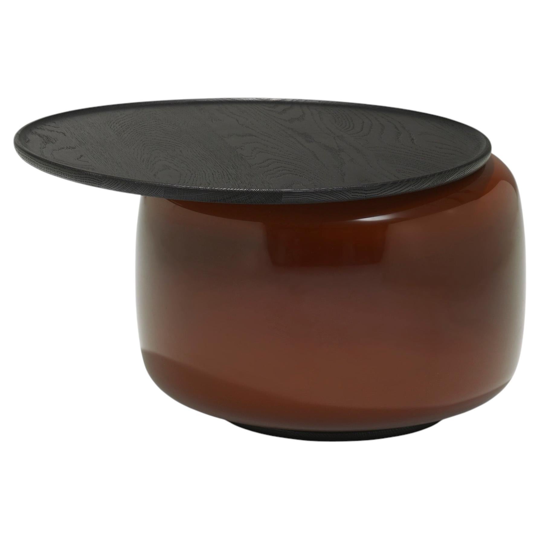 Contemporary Side Table 'Balanced XL' by LINTELOO, Tobacco Glass & Anthracite For Sale
