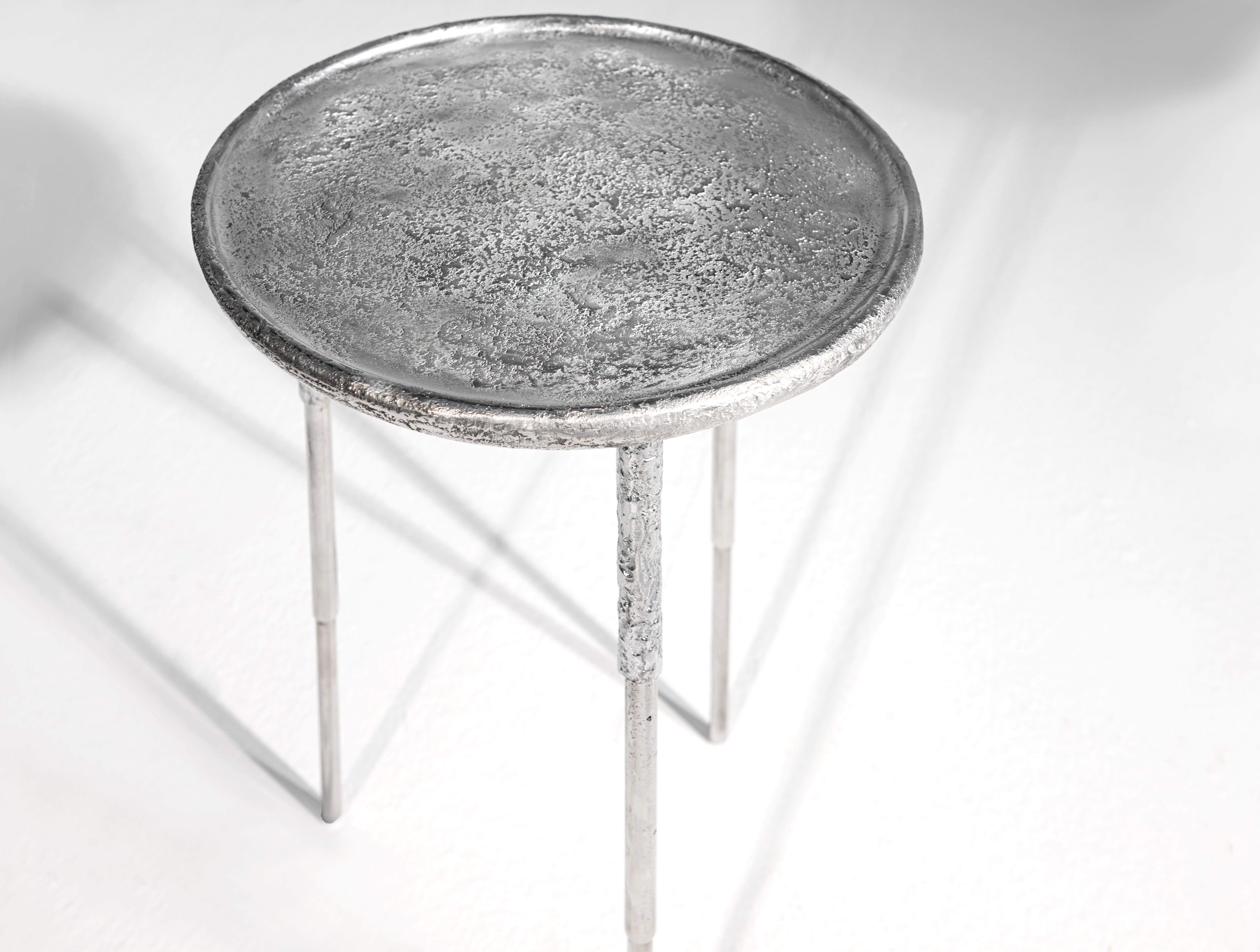 Modern Contemporary Side Table by Hessentia, Aluminium Casting with Sculptural Texture For Sale