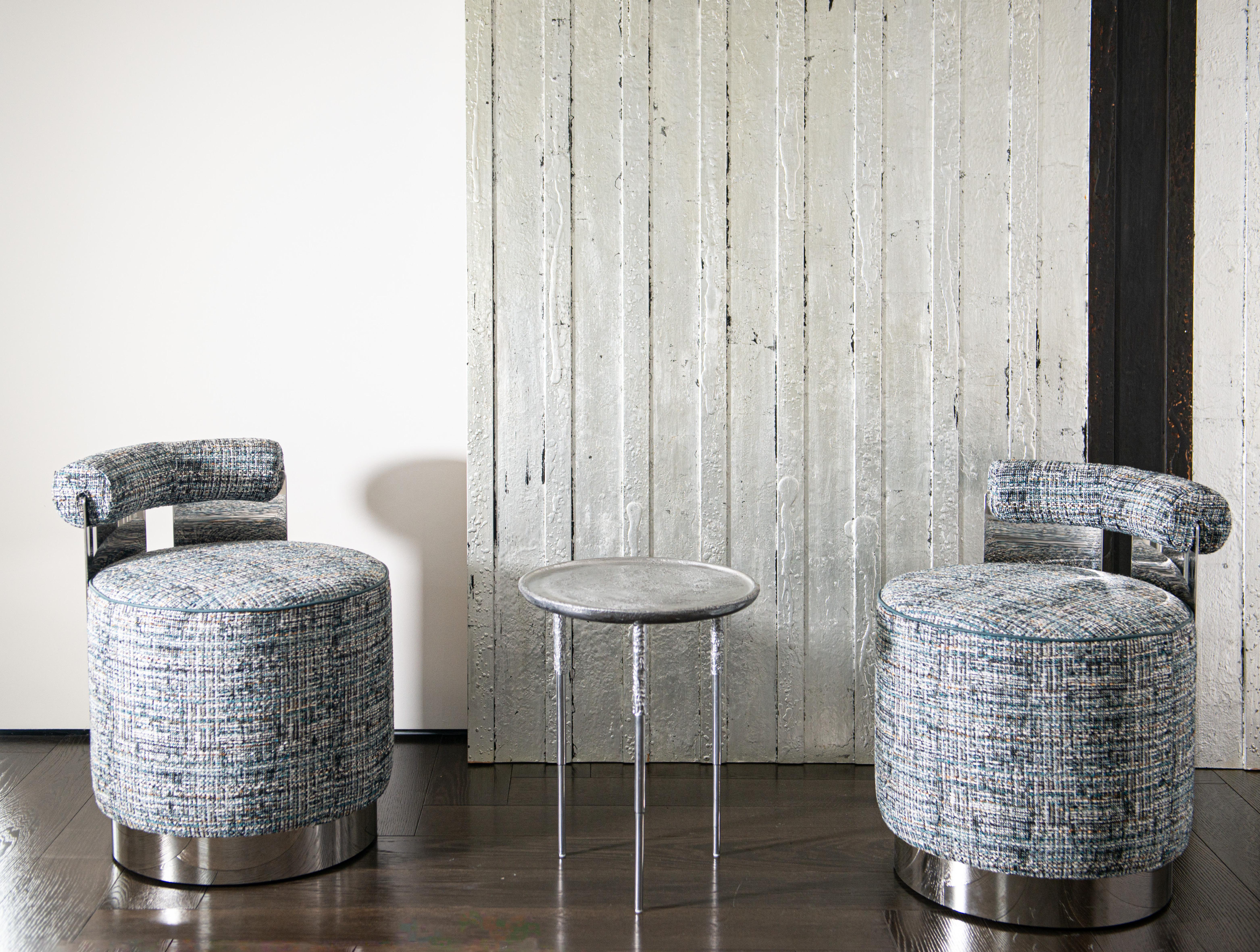 Italian Contemporary Side Table by Hessentia, Aluminium Casting with Sculptural Texture For Sale