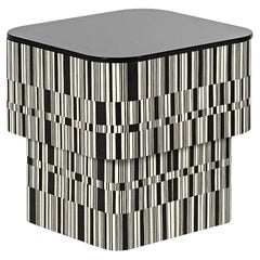 Contemporary Side Table by Hessentia finished with Inlaid Wood, Black&White