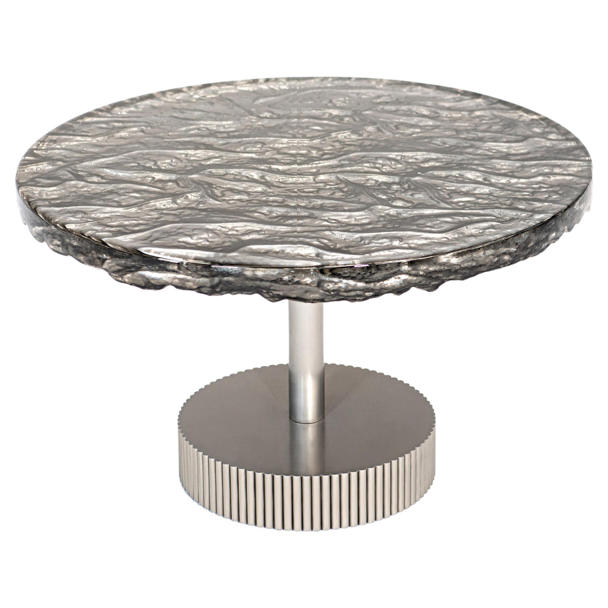  Contemporary Side Table by Hessentia with black back-painted artistic Glass top For Sale