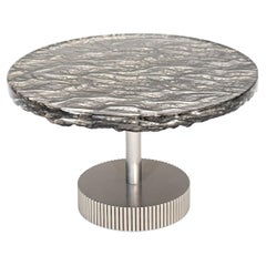  Contemporary Side Table by Hessentia with black back-painted artistic Glass top