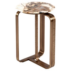 Contemporary Side Table by Hessentia with Patagonia Marble Top and Metal Legs