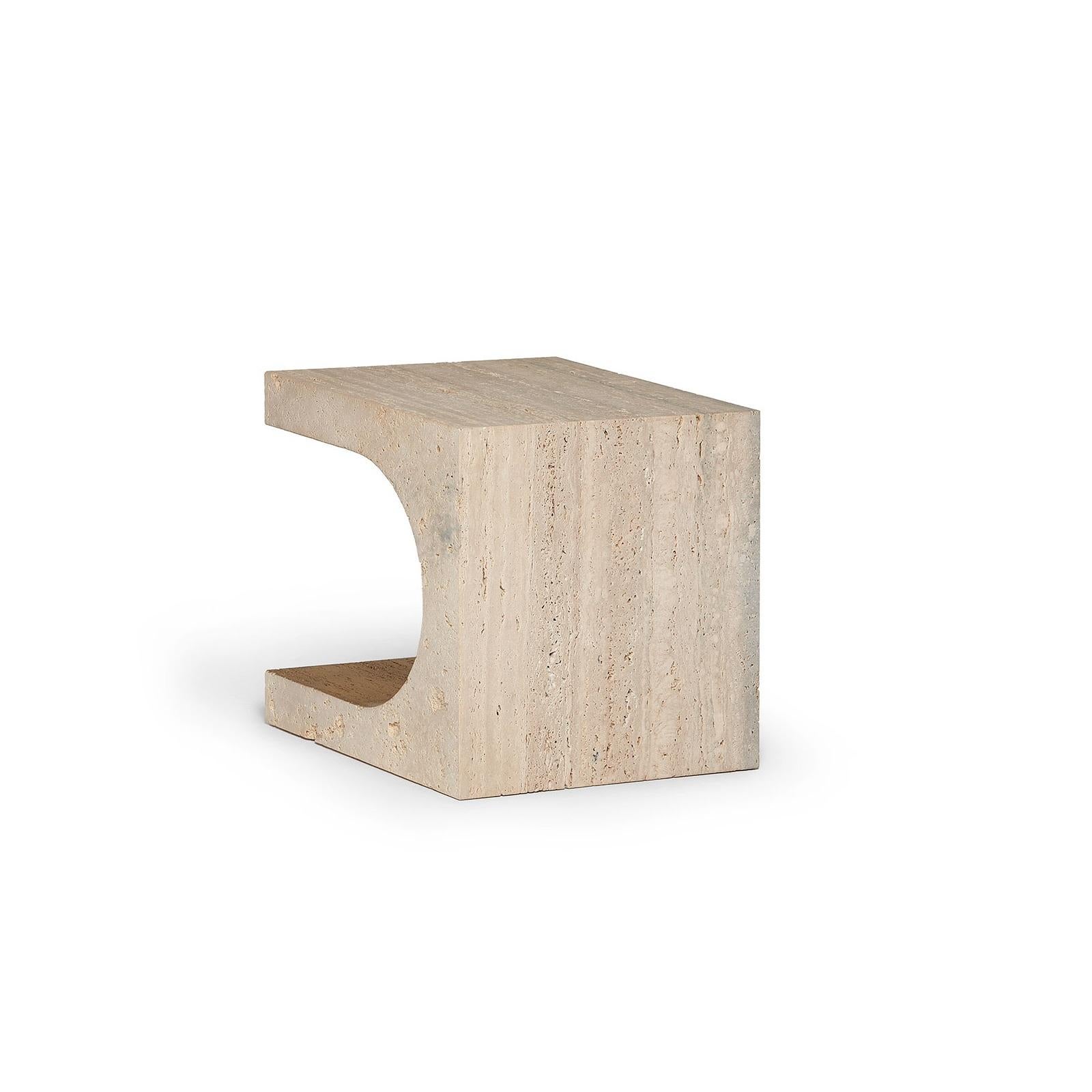 Modern Contemporary Side Table Carved From Romano Travertine Block For Sale