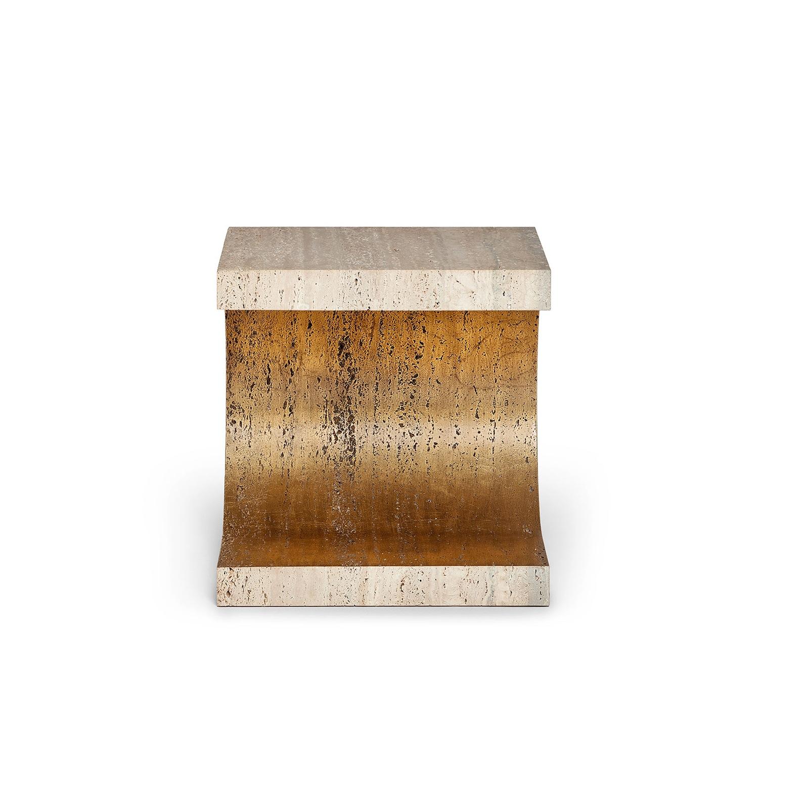 Hand-Crafted Contemporary Side Table Carved From Romano Travertine Block For Sale