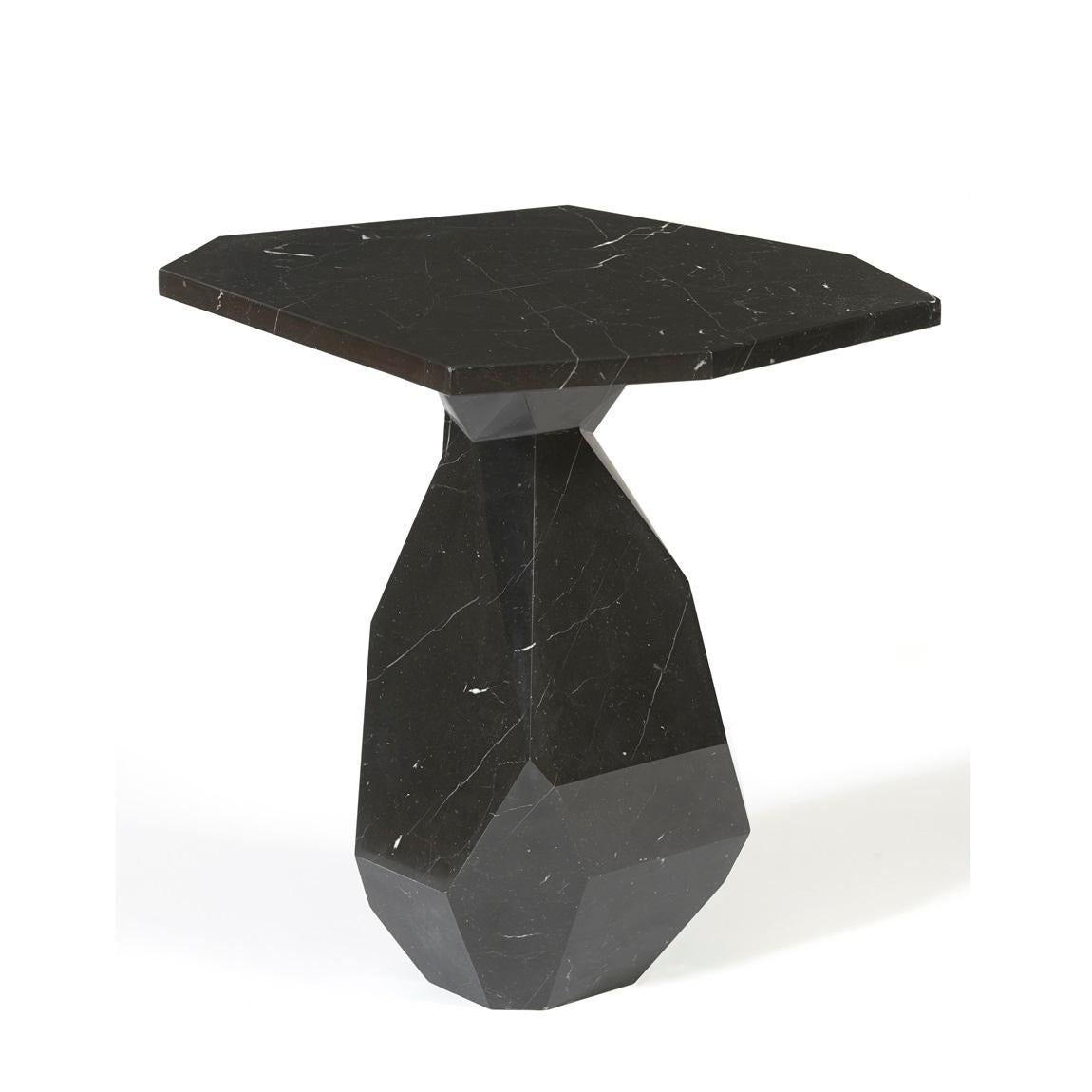 Modern Contemporary Side Table Carved From Single Carrara Marble Block For Sale