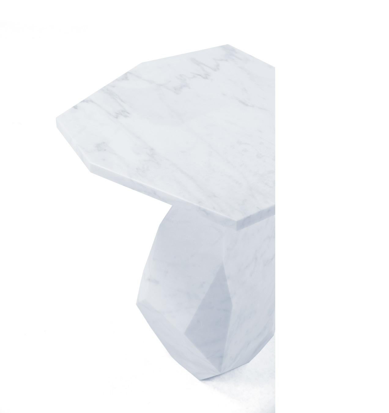 Contemporary Side Table Carved From Single Carrara Marble Block For Sale 1