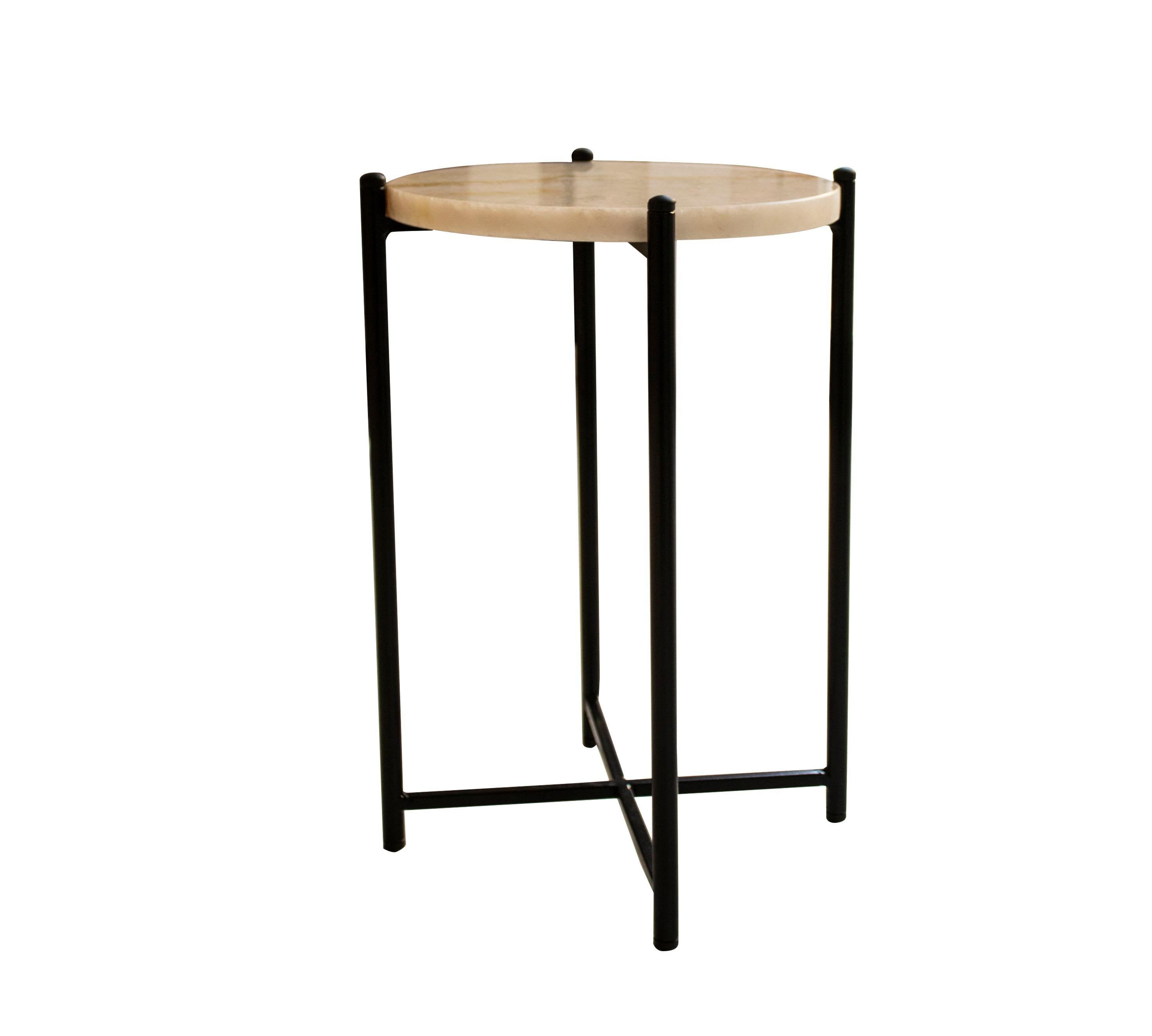 Spanish Contemporary Side Table Designed in Iron and White Onyx, Spain, 2023 For Sale