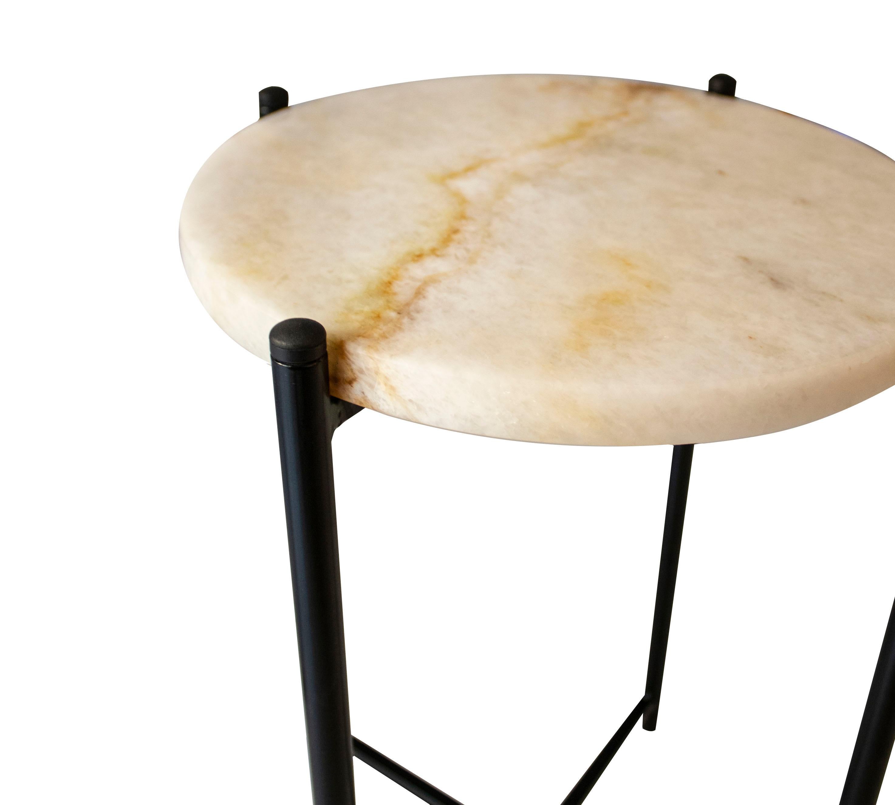 Metal Contemporary Side Table Designed in Iron and White Onyx, Spain, 2023 For Sale