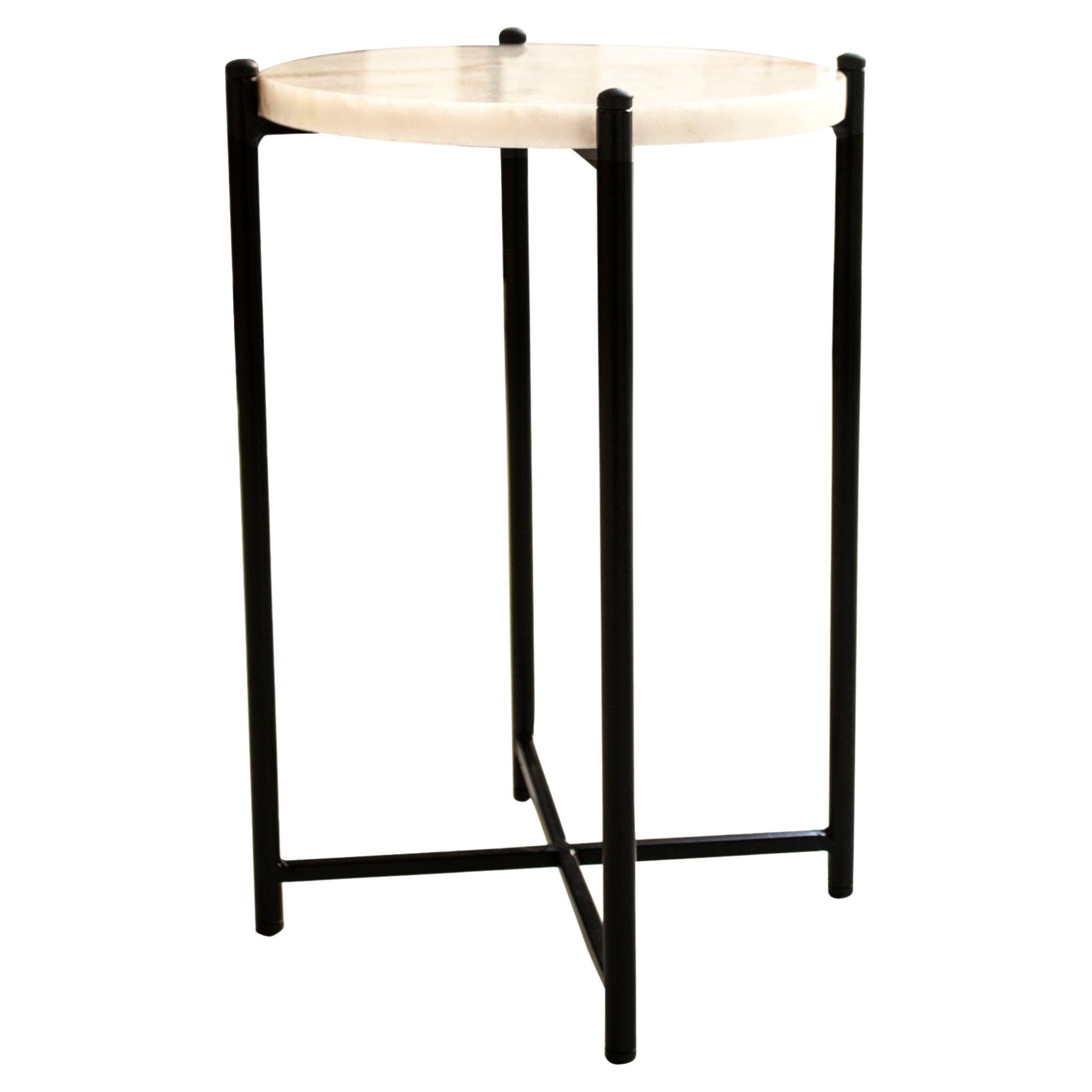 Contemporary Side Table Designed in Iron and White Onyx, Spain, 2023 For Sale