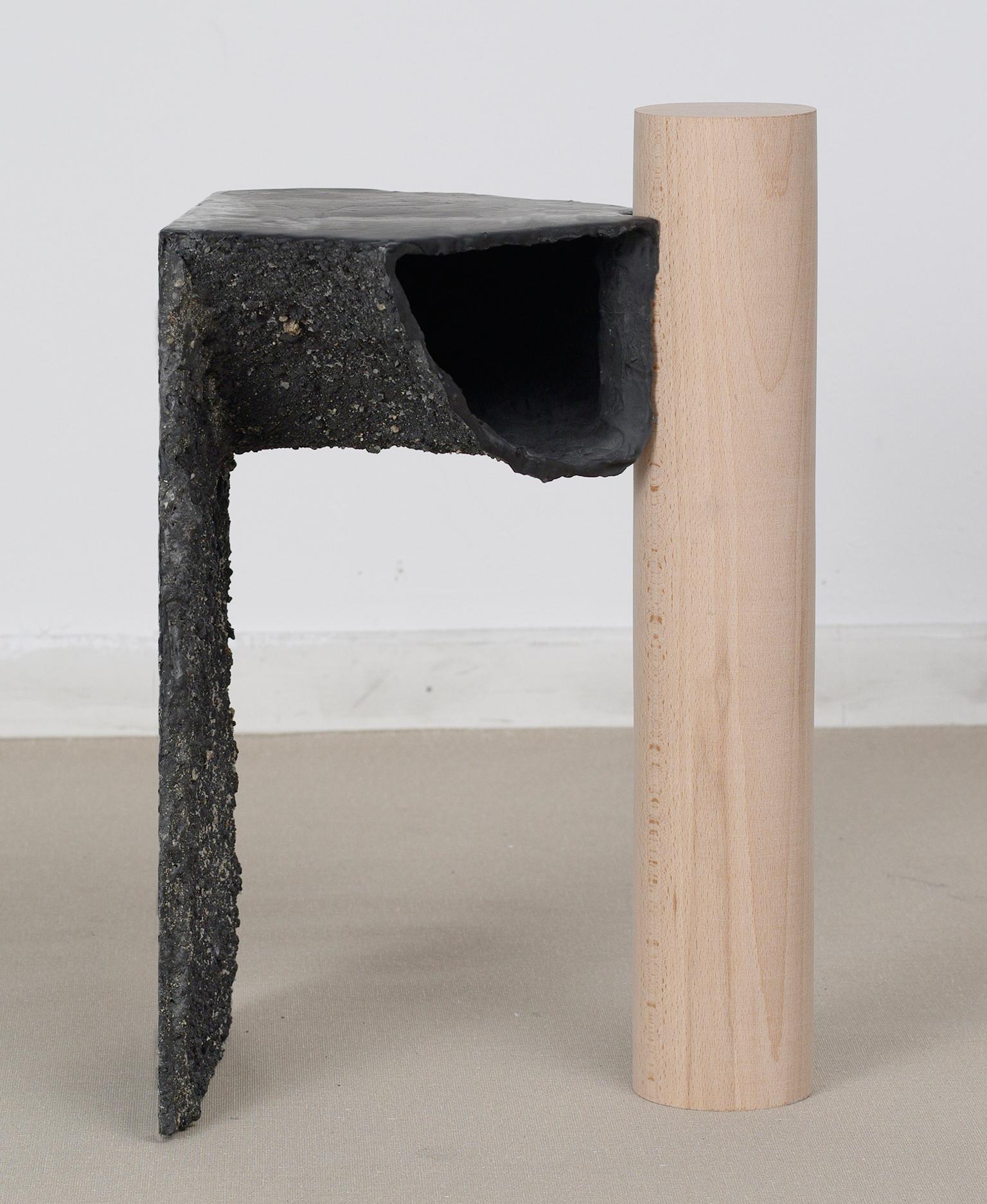 Studio La Cube for camp design gallery
R5, side table 2018
Water resin, wood, Jesmonite with black pigment, sand leftovers and silicone
Measures: H 45, L 30, W 28 cm
Unique piece
Spain

Photo credit/ Alec Iatan

The idea of this project is