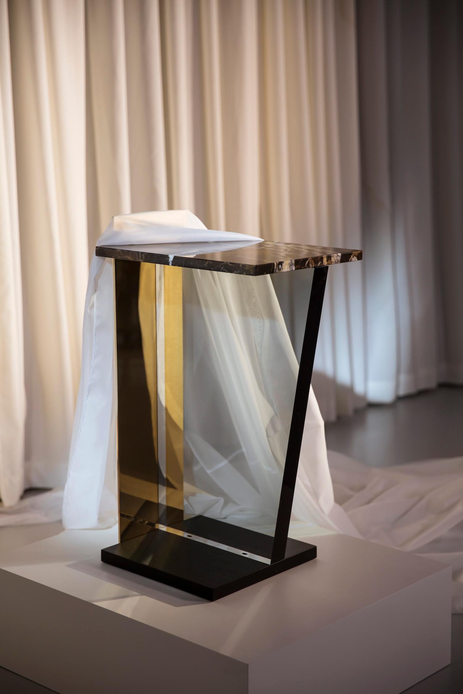 Contemporary Side Table in Brass, Marble and Acrylic For Sale 5