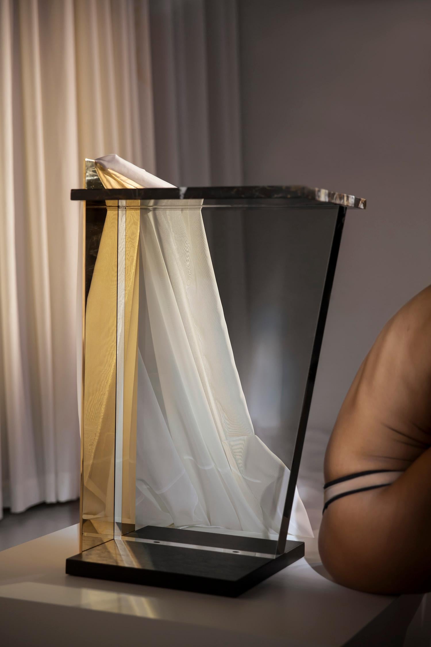 Contemporary Side Table in Brass, Marble and Acrylic For Sale 6