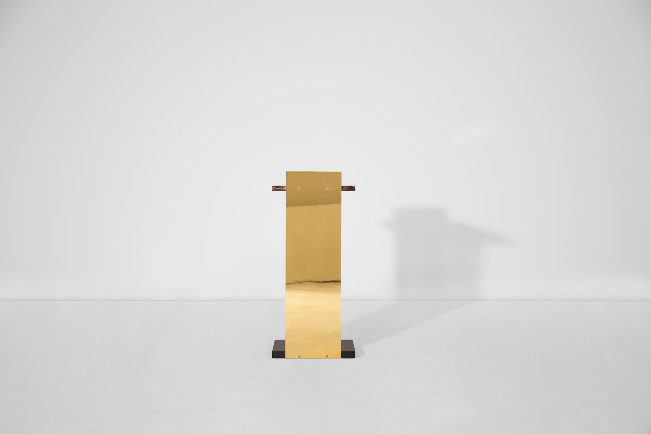 German Contemporary Side Table in Brass, Marble and Acrylic For Sale