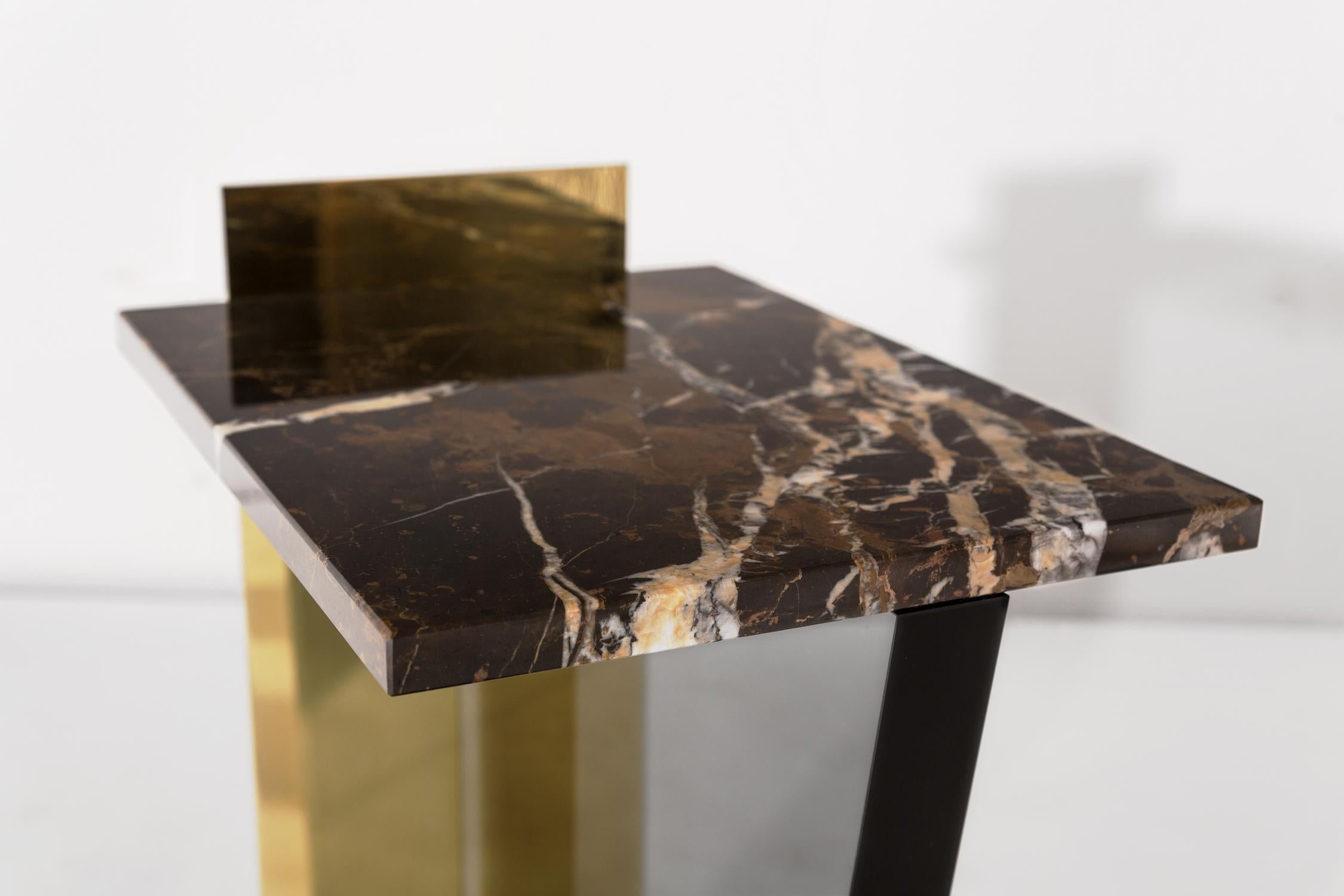 Polished Contemporary Side Table in Brass, Marble and Acrylic For Sale