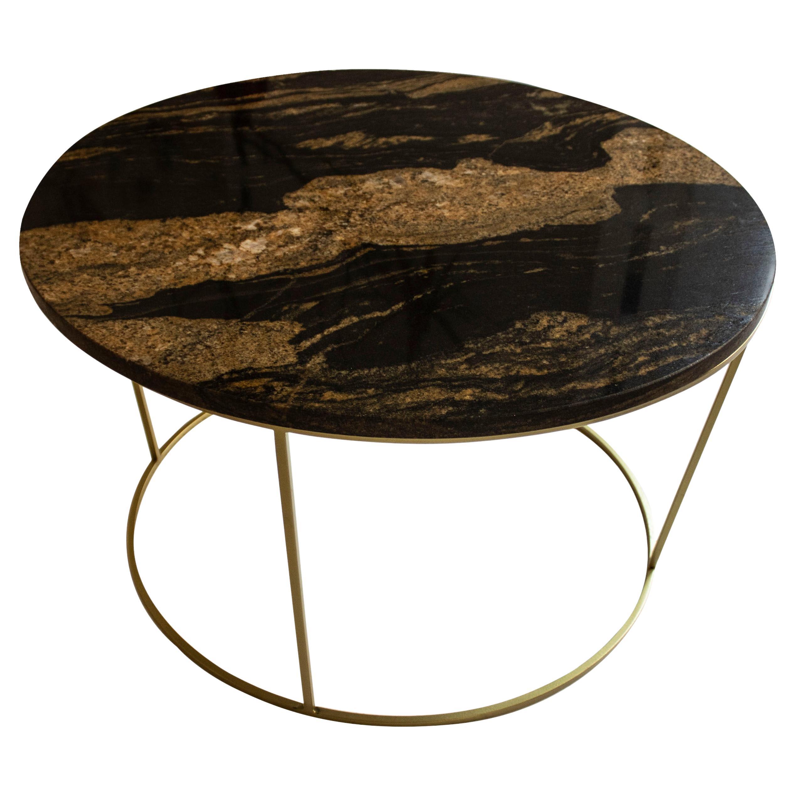 Contemporary Side Table in Iron and Emperor Black and Gold Marble, Spain, 2023