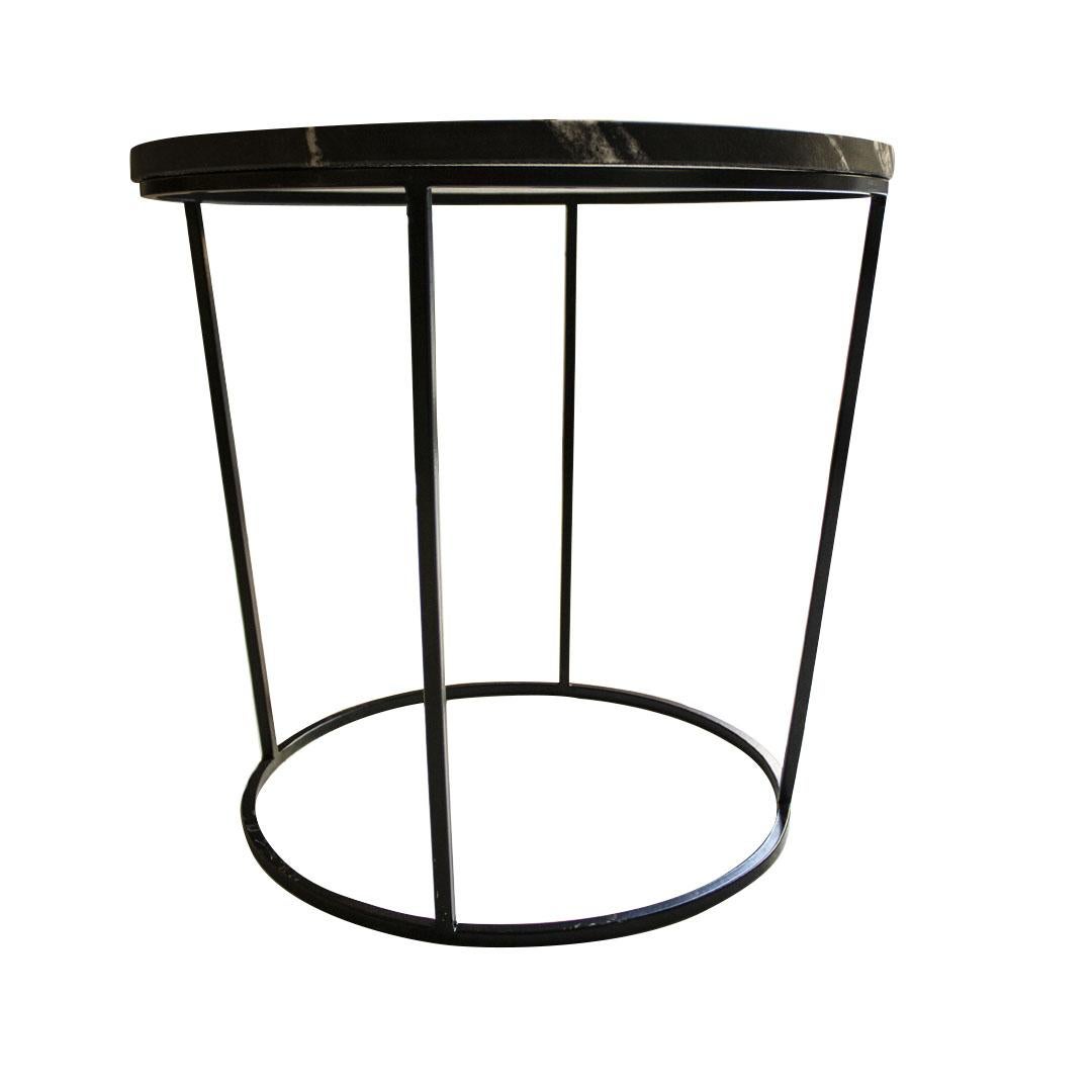 Modern Contemporary Side Table in Iron and Varnished Marquina Marble, Spain 2023 For Sale