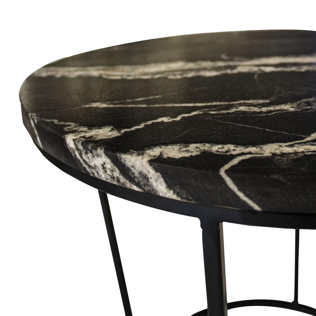 Lacquered Contemporary Side Table in Iron and Varnished Marquina Marble, Spain 2023 For Sale