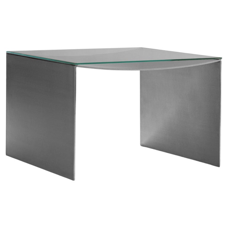 Contemporary Side Table in Steel and Glass Table Top by PUR For Sale at