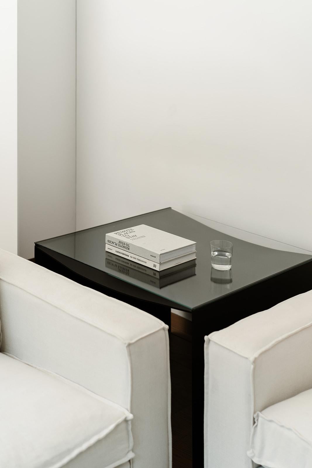 Contemporary Side Table in Steel and Glass Top by Architect Pablo Pérez Palacios For Sale 5