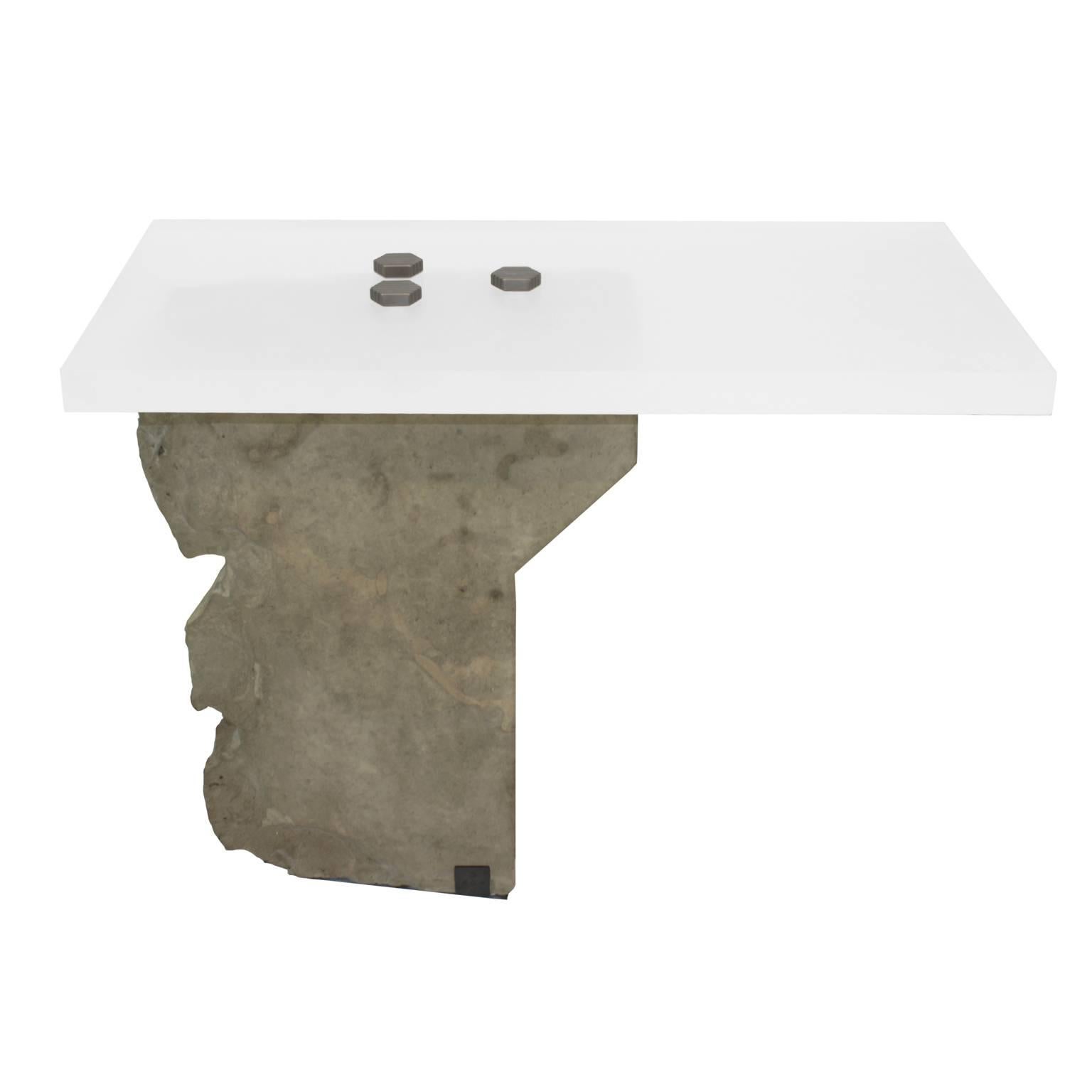 Post-Modern Contemporary Side Table in Stone by Gustavo Neves, Brazilian Design For Sale