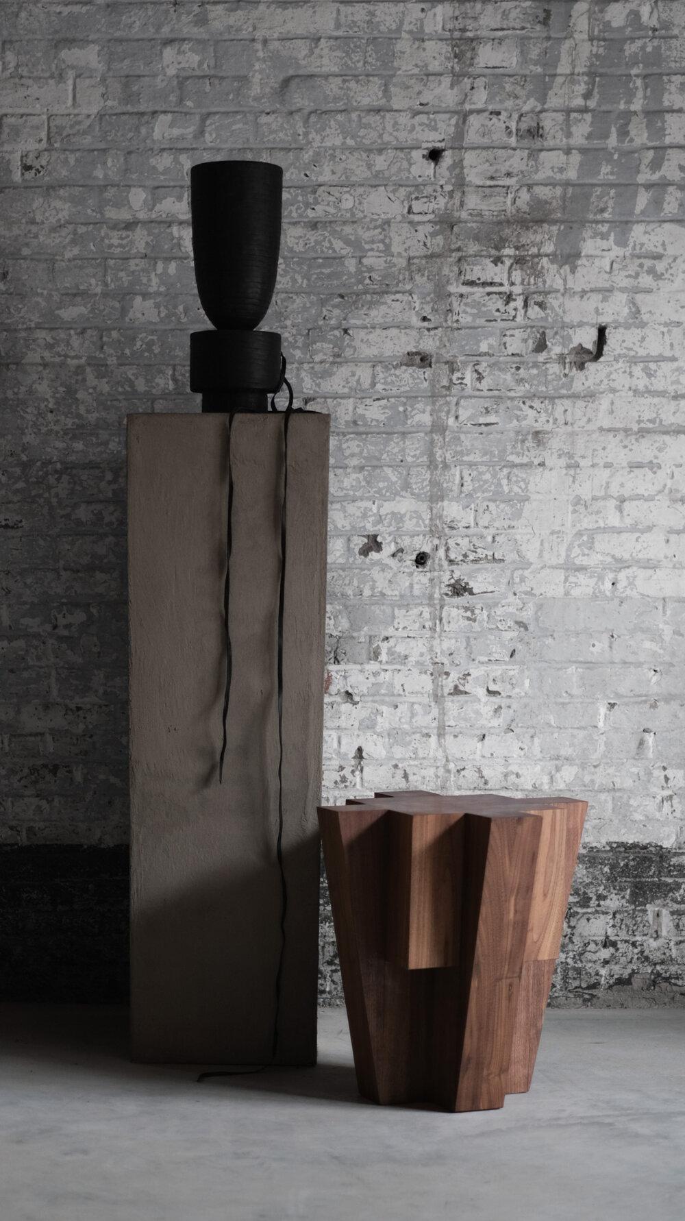 Contemporary Side Table in Walnut, Bunker by Arno Declercq For Sale 1