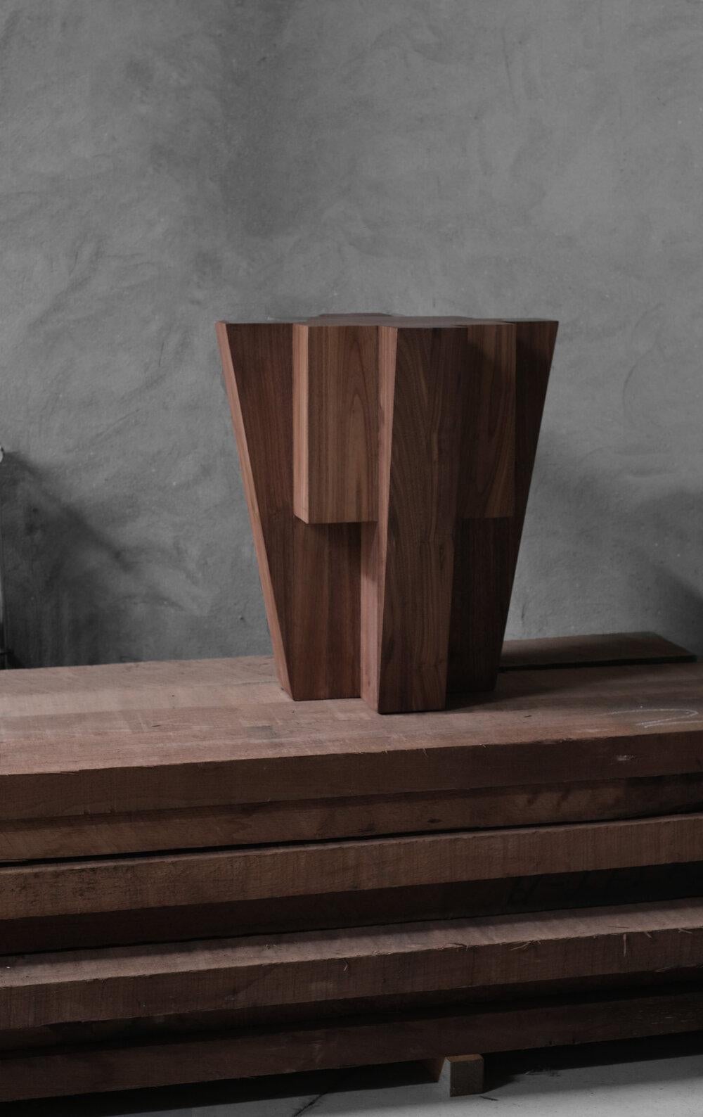 Contemporary Side Table in Walnut, Bunker by Arno Declercq For Sale 2