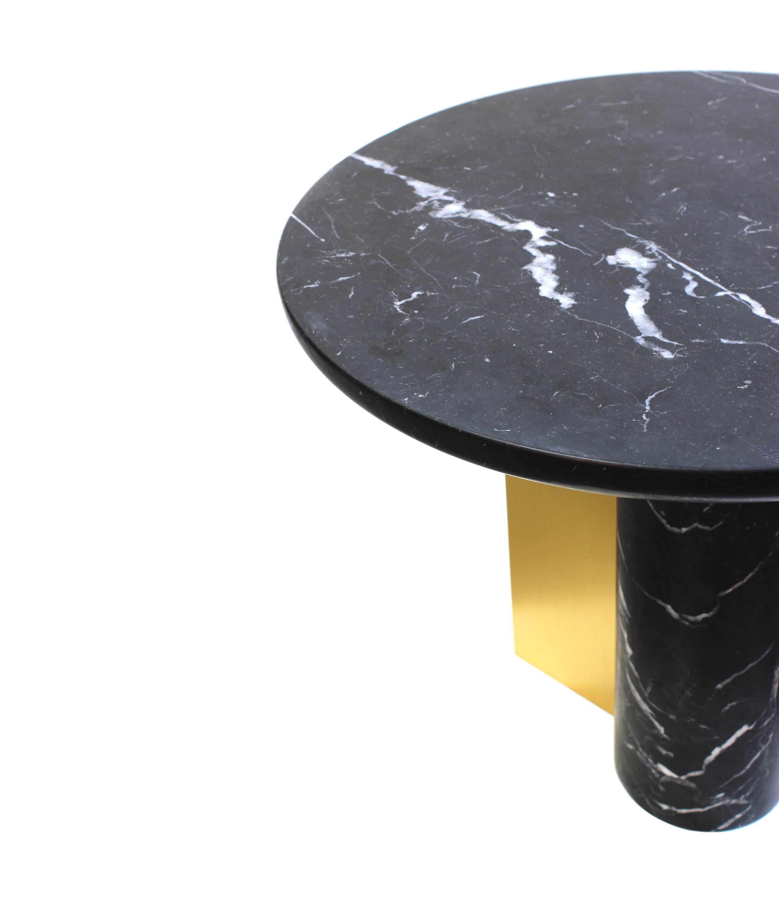 Portuguese Contemporary Side Table INT, ST in Brushed Brass and Marble For Sale