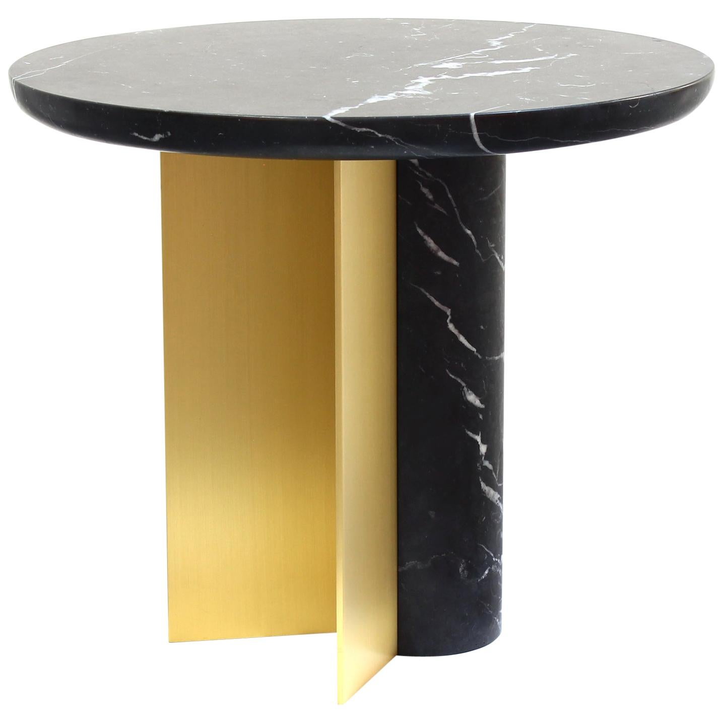 Contemporary Side Table INT, ST in Brushed Brass and Marble For Sale