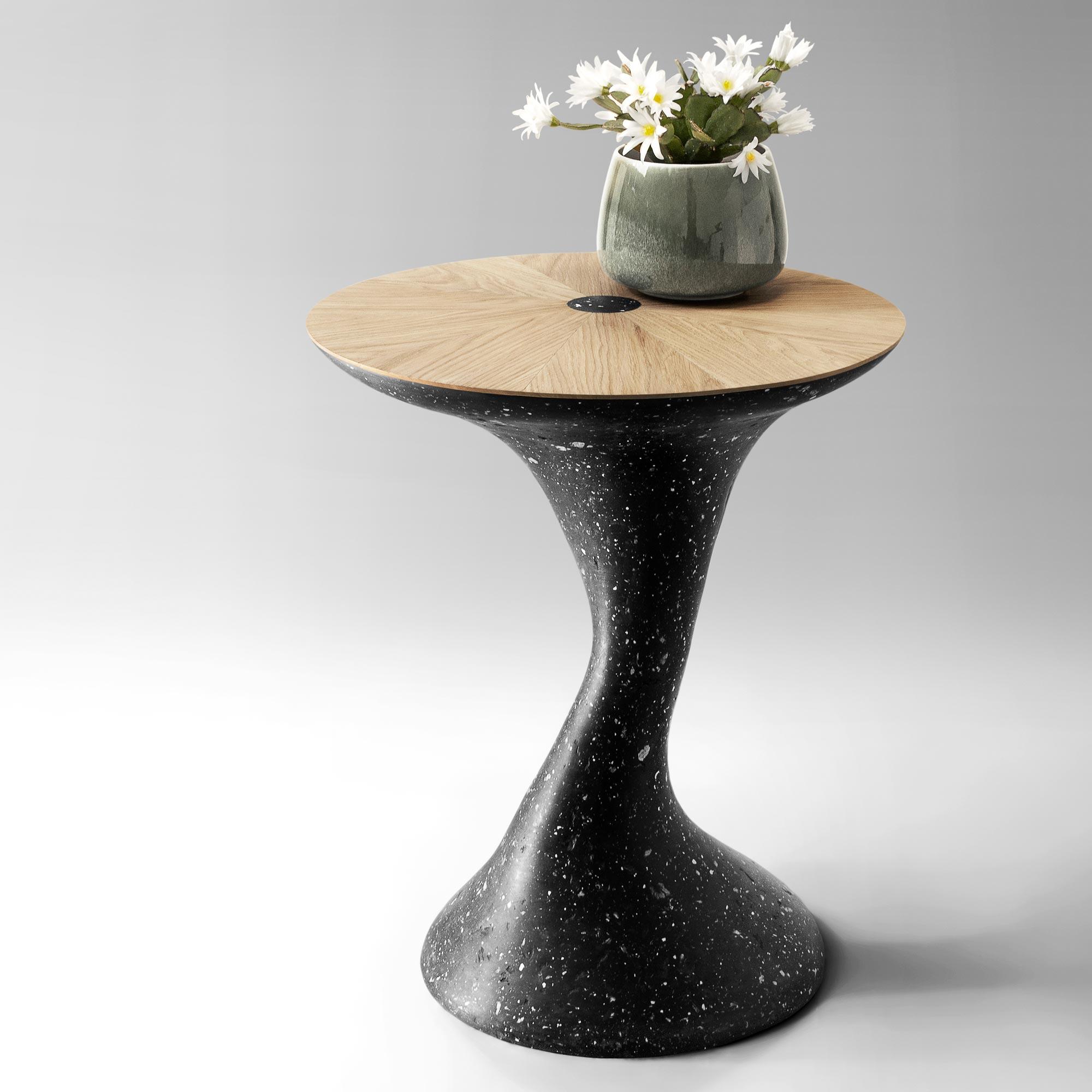 Hand-Crafted Modern Round  Accent Table, Oak, Black In Stock by Donatas Žukausks For Sale