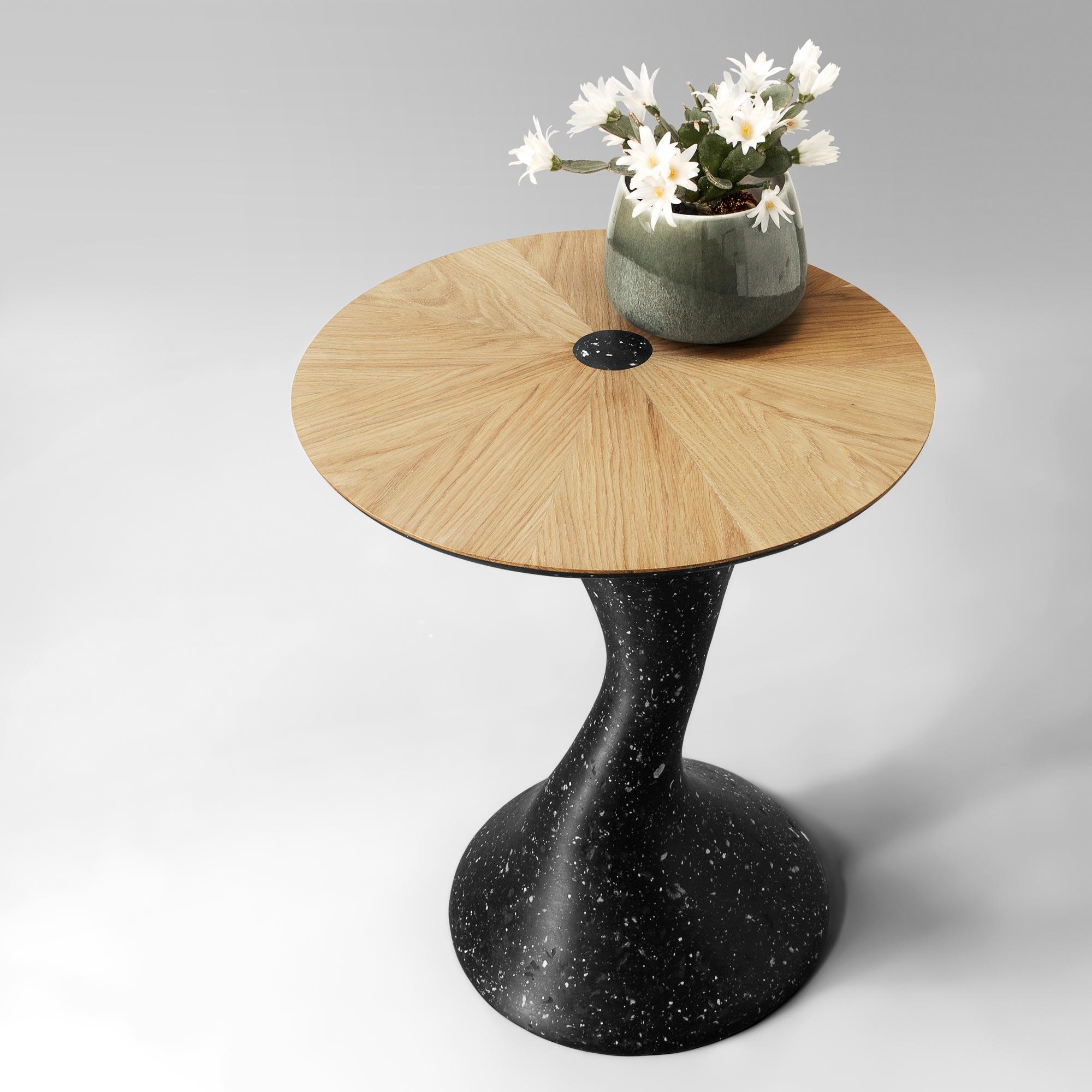 Modern Round  Accent Table, Oak, Black In Stock by Donatas Žukausks For Sale 1