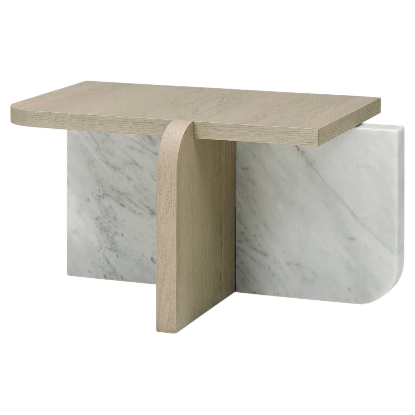 Contemporary Side Table 'Offset' by LINTELOO, 90-60, Oak and Marble For Sale