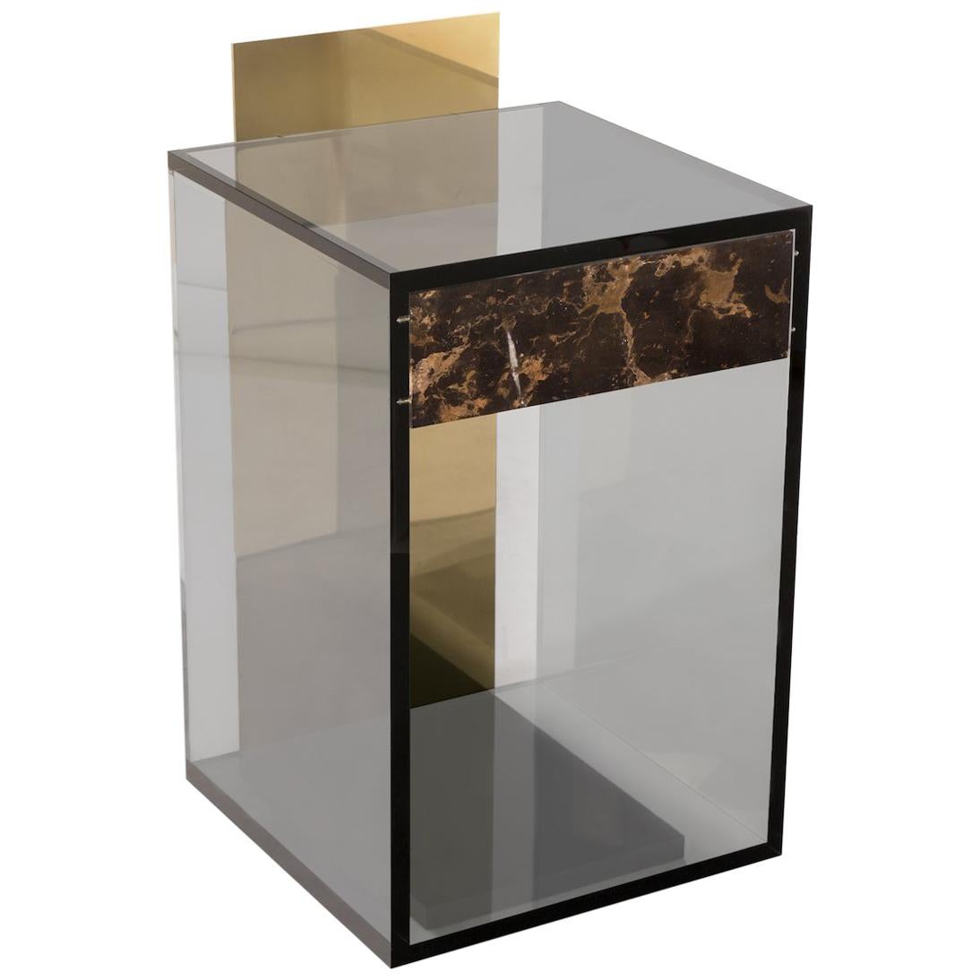 Contemporary Side Table or Shrine in Acrylic, Marble and Brass For Sale