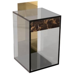 Contemporary Side Table or Shrine in Acrylic, Marble and Brass