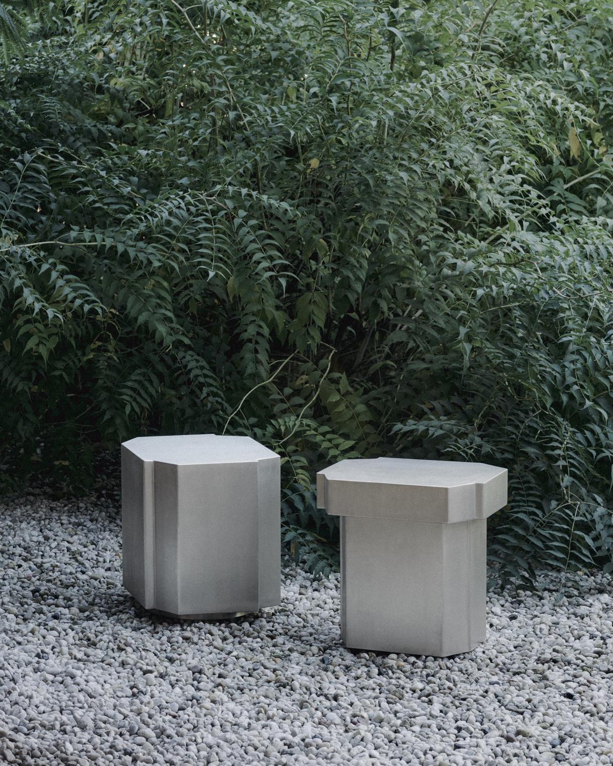 Organic Modern Contemporary Side Table or Stool 'Funki' 01, Brushed Aluminum by Louise Roe For Sale