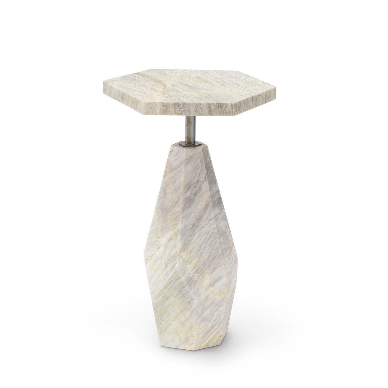 North American Set of 2, Contemporary Geometric Marble Side Tables with Gold Finished Metal 